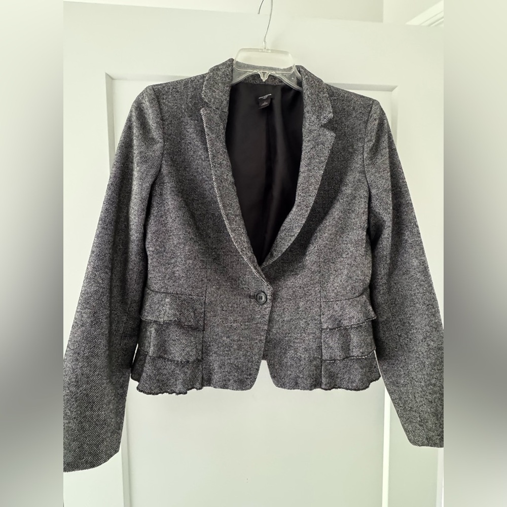 Ann Taylor Gray Tweed Blazer with Peplum Hem